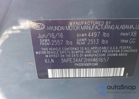 2017 Hyundai Sonata Sport из США, поврежденный, VIN 5NPE34AF2HH461657